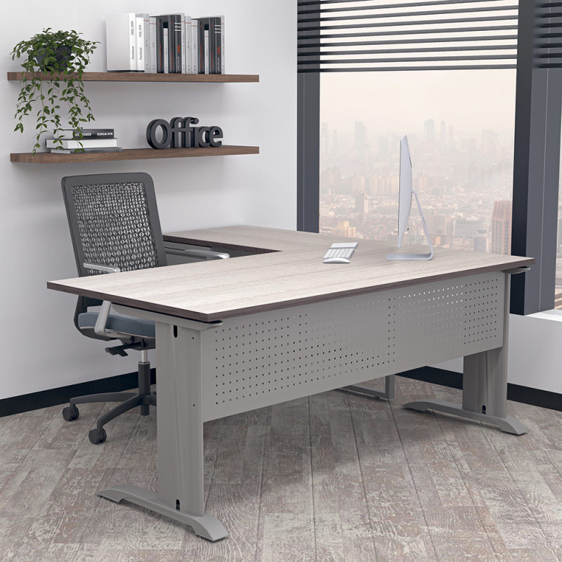 Indigo Series L-Shaped Laminate Office Desk with C-Legs