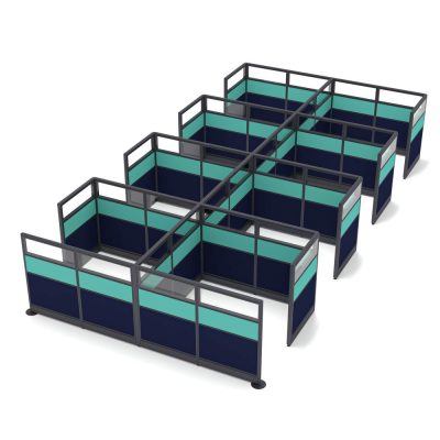 Render of 8-Station Cubicle System with Glass Top Panels