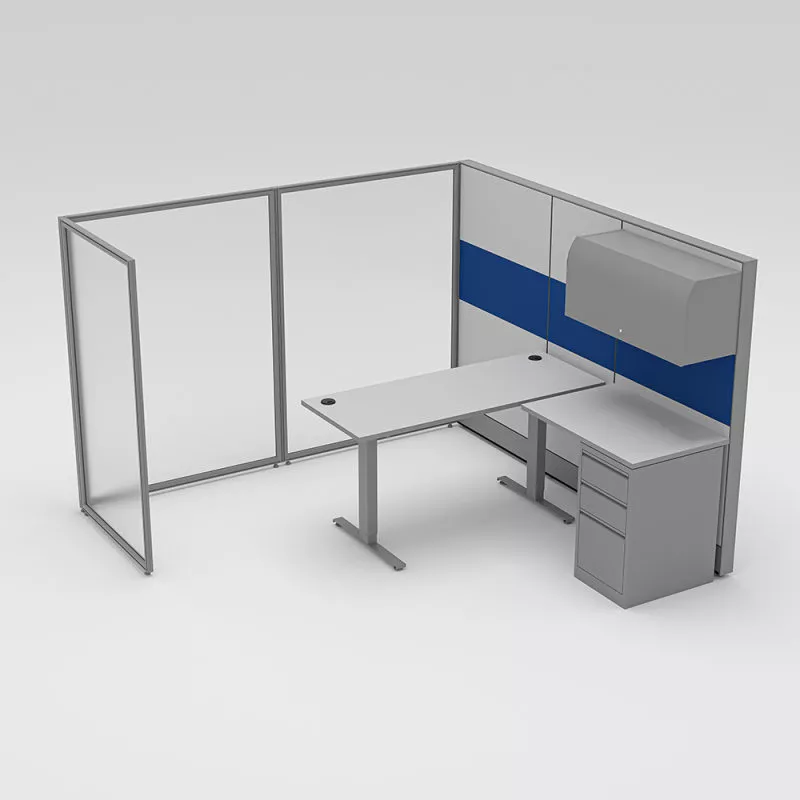 L-Shaped Cubicle with Electric Sit-to-Stand Desk SAPslim Cubicle Collection Sapphire Cubicle System