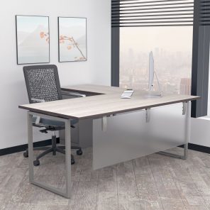 Digital Render of Indigo Series L-Shaped Desk with Modesty Panel and Box Legs