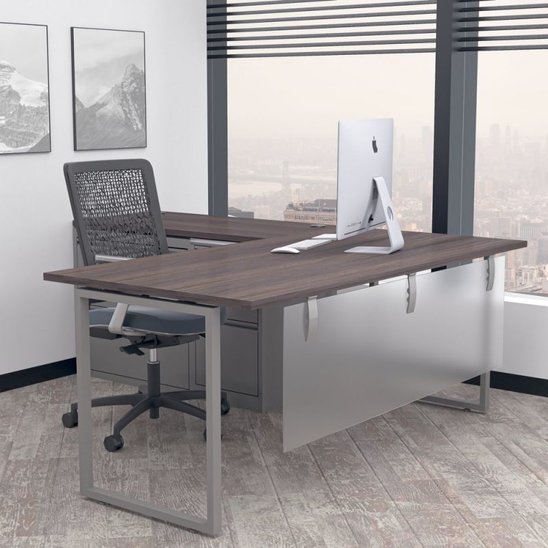 Digital Render of Indigo Series L-Shaped Laminate Desk with File Cabinets