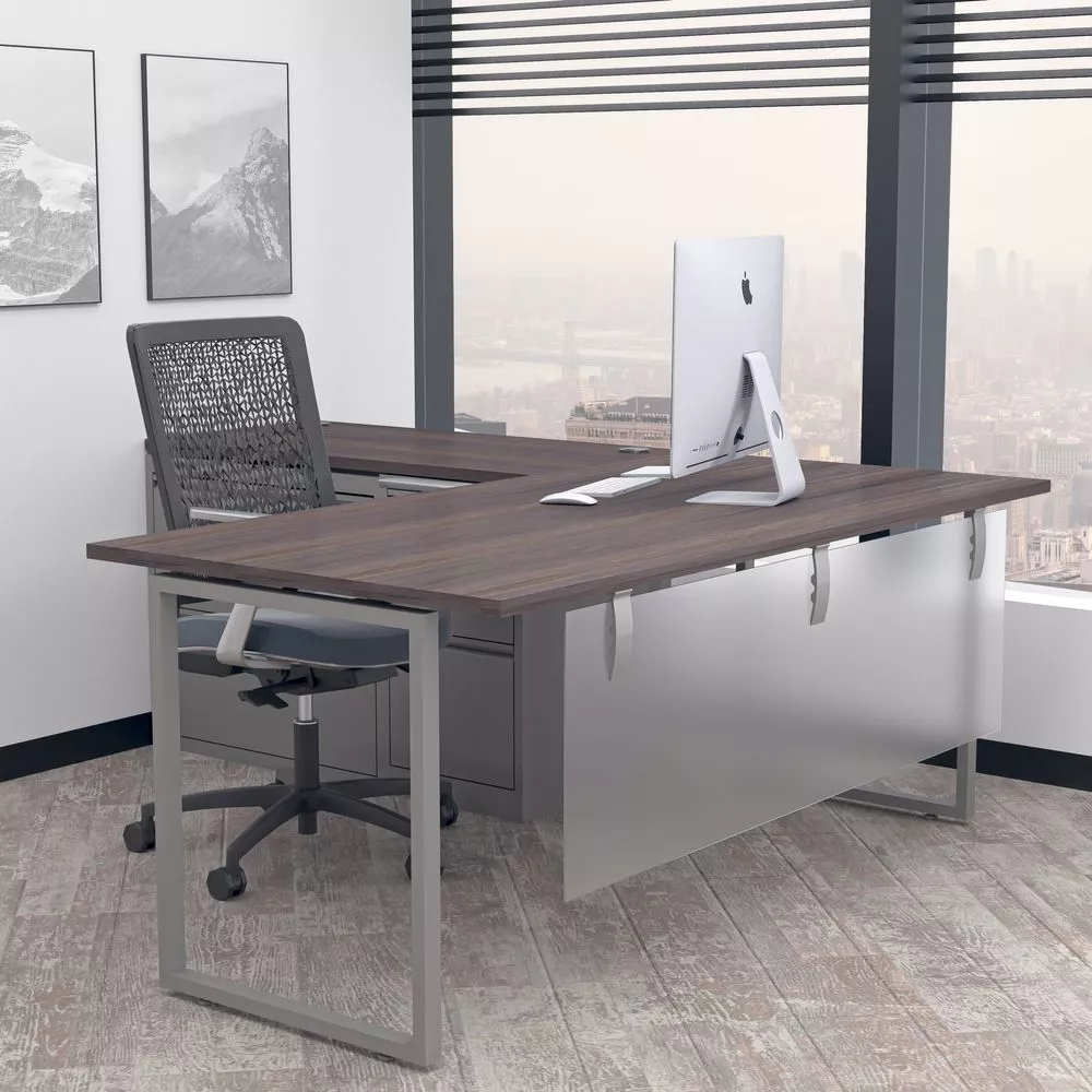 Indigo Series L-Shaped Desk with Modesty Panel and Box Legs | 6x6 | 8 Laminate options
