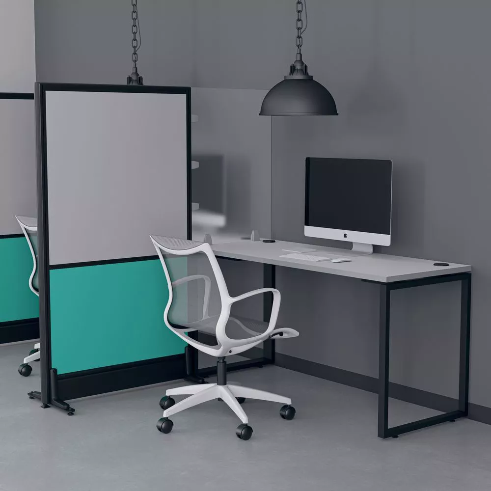 Render of Office Partition and Desk Divider Combination