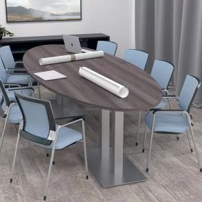 Render of 8 Person Oval Conference Table with Metal Bases