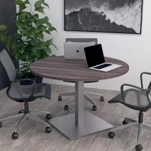 Render of 36" Round Conference Table with Square Metal Base