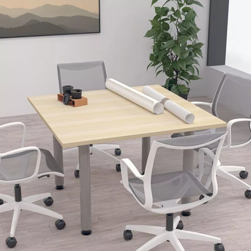Render of 46" Square Conference Room Table with Post Legs