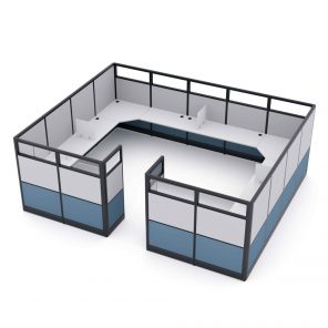 Render of 4-Person Bullpen Cubicle with L-Shaped Desks