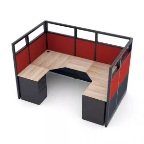 Render of U-Shaped Cubicle with Glass Panel Tops