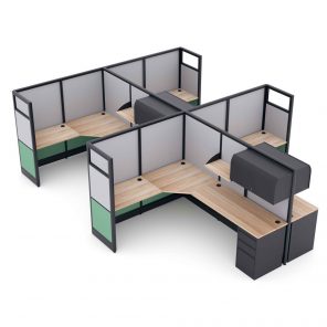 Render of L-shaped cubicle workspaces