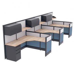 Render of 3-Person L-Shaped Cubicle Workstations