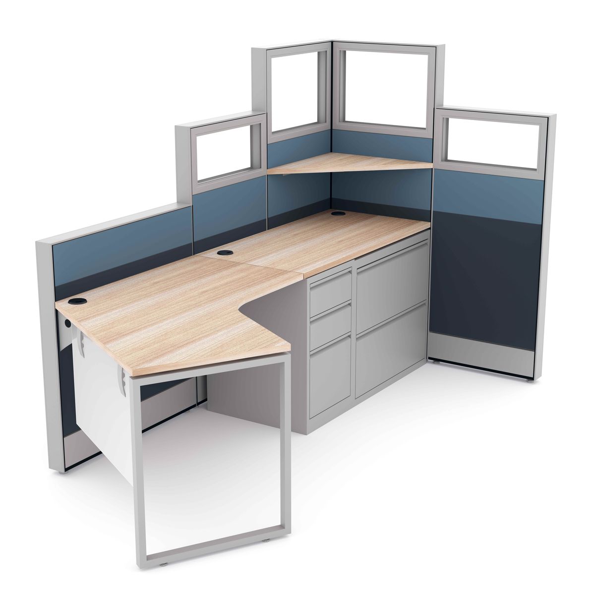 Render of 120 Degree Cubicle Workstation with File Cabinets