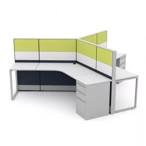 Render of 3-person office cubicle workstations