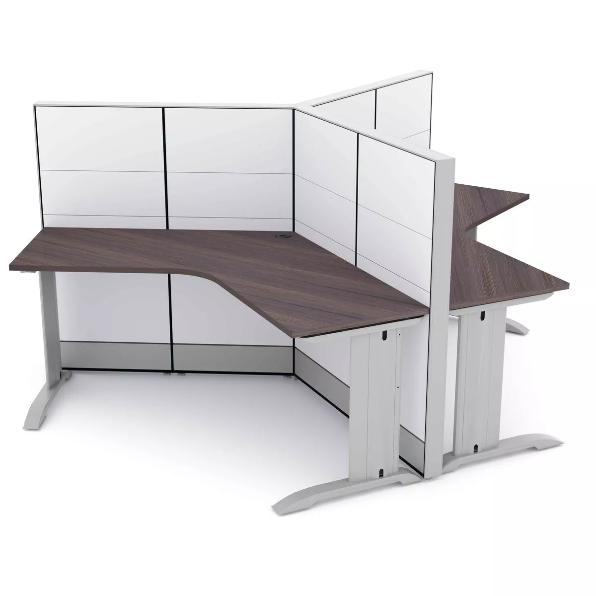 Render of 120 Degree 3-Person Cubicle Workstation