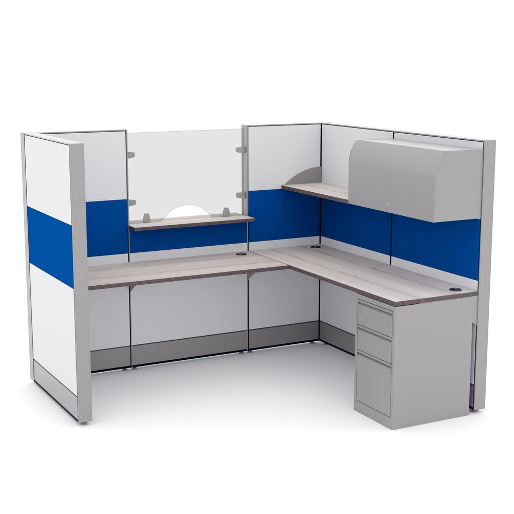 Reception Cubicle Workstation with Sneeze Guard 7x6x65"