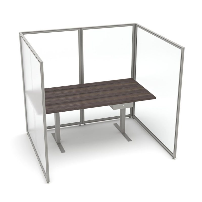 Render of Freestanding U-Shaped Polycarbonate Cubicle and Electric Sit-to-Stand Desk