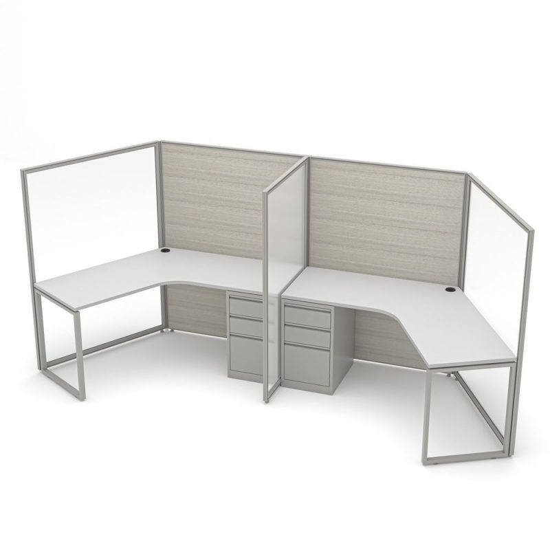 Render of 2-Person Cubicle Workstations and Partitions