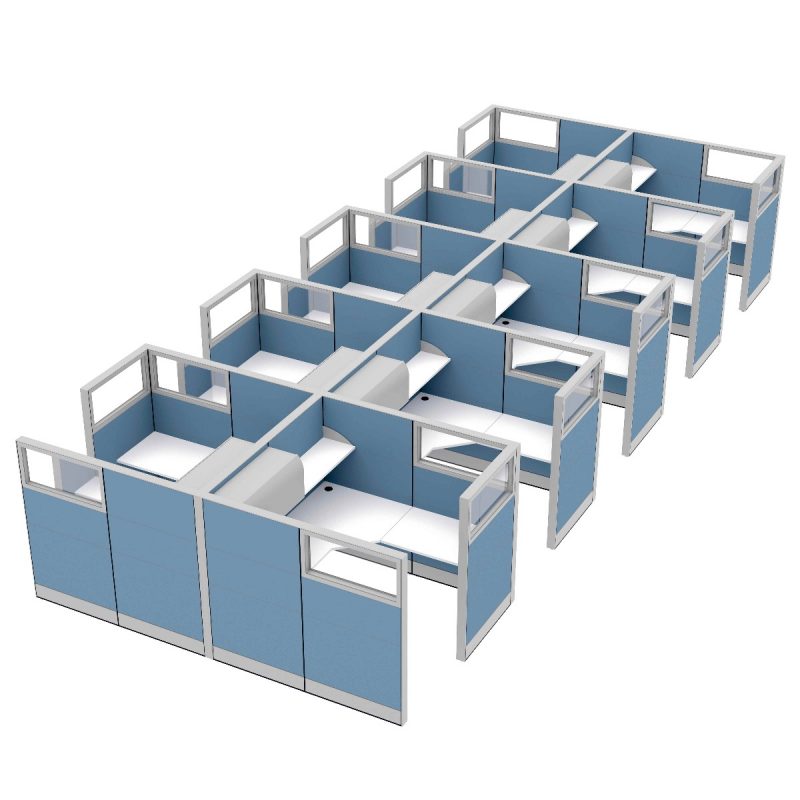 Render of 10-Person L-Shaped Cubicle Workstations