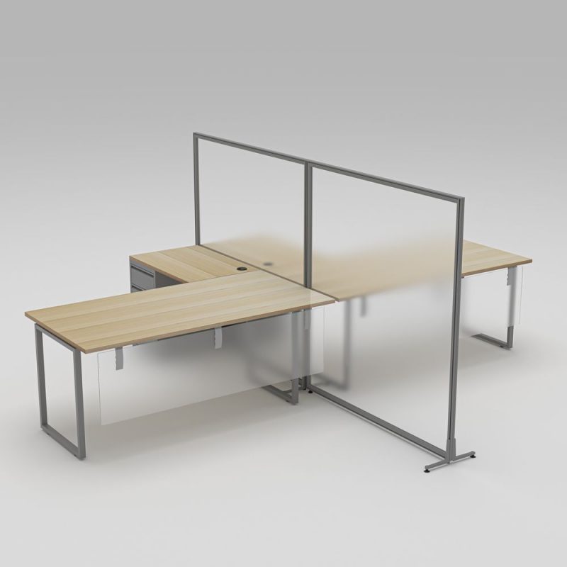 Render of L-Shaped Workstations with Office Partitions