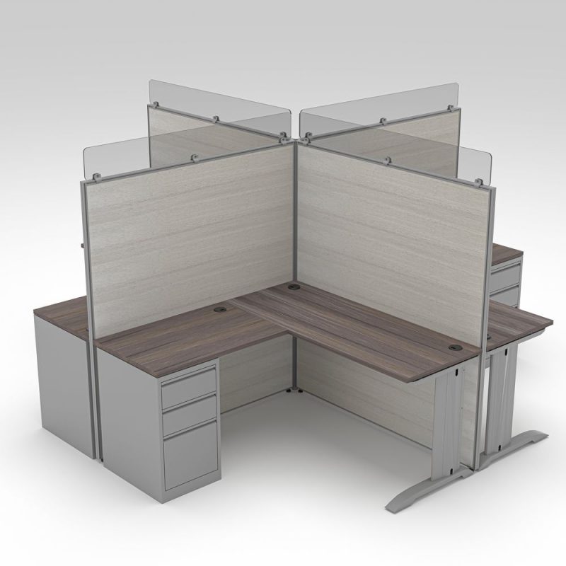 Render of 4-Person L-Shaped Cubicle Workstations
