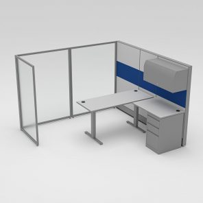 Render of L-Shaped Cubicle with Electric Sit-to-Stand Desk