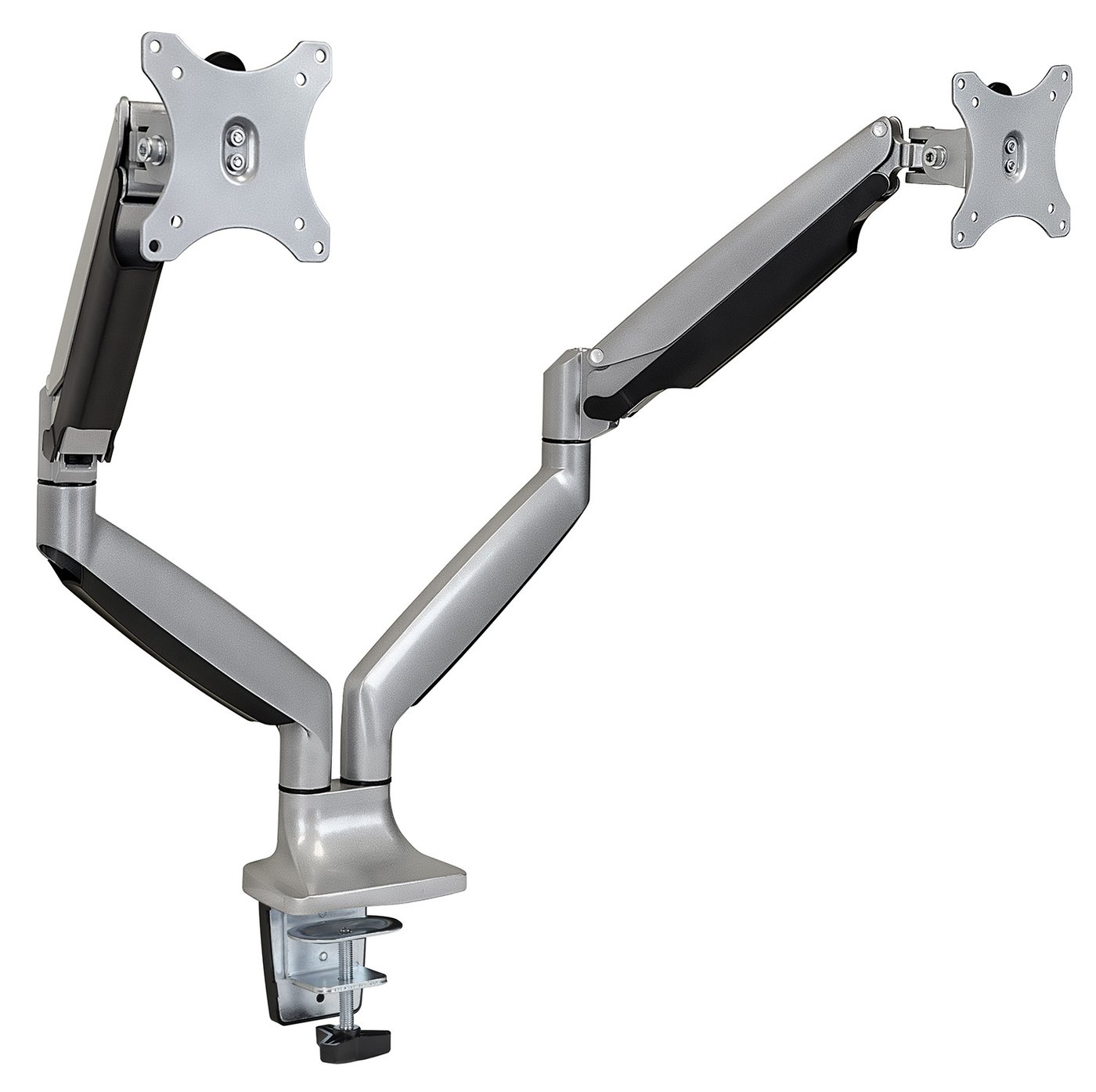 Dual Monitor Mount With Articulating Gas Spring Arm - Silver