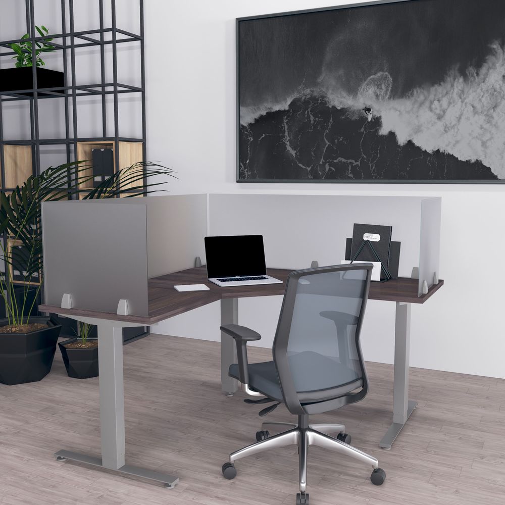 Picture of Quantum Series L-Shaped Electric Sit-Stand Desk with Acrylic Screens