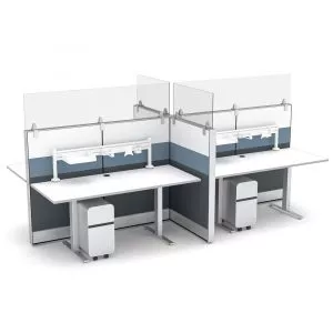 Render of 4-Person Back-to-Back Workstations w/ Accessories