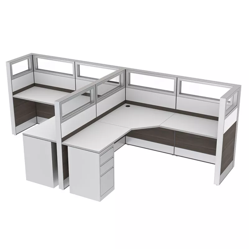 Sapphire Cubicle 2-Person L-Shaped Workstation with storage