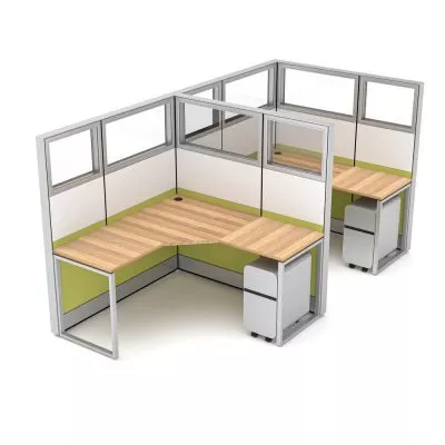 Render of L-Shaped Cubicle Workstations
