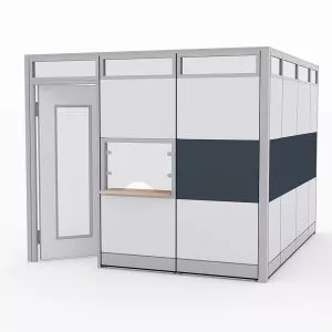 Render of Reception Cubicle with Transaction Pass and Door