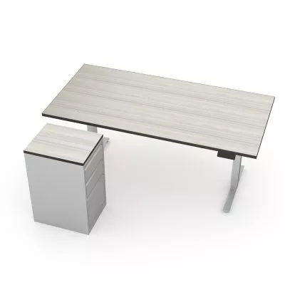 Render of Quantum Series Rectangle Electric Sit-Stand Desk with Pedestal