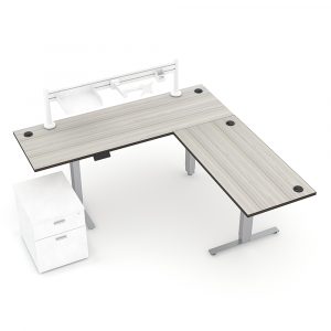 Render of Electric L-Shape Sit-Stand Desk with Accessory Rail