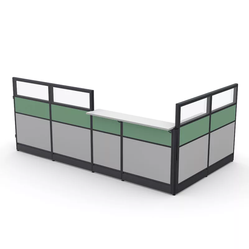 L-Shaped Glass Reception Cubicle Emerald Cubicle Collection