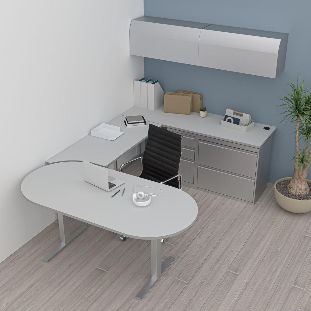Indigo Series L-Shaped Laminate Office Desk with C-Legs | 6x6 | 8 Laminate options