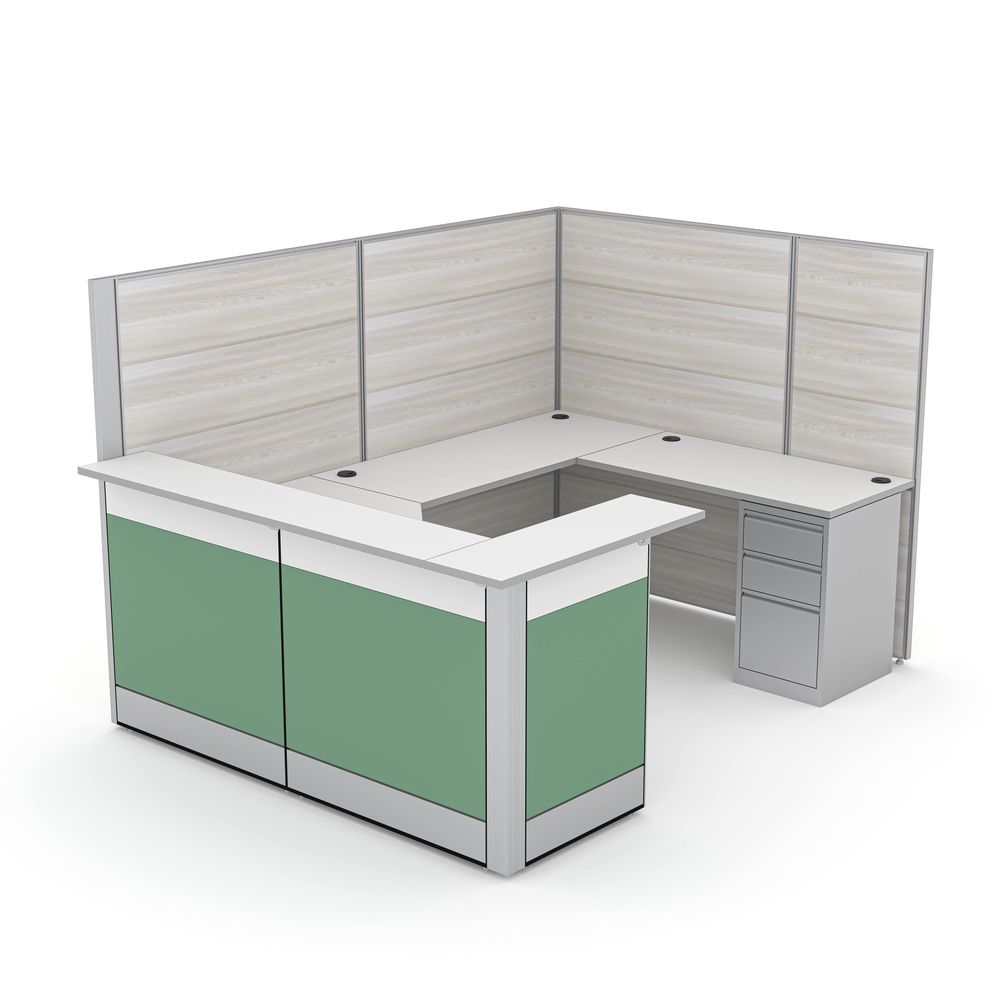 Render of U-Shaped Reception Cubicle with Transaction Tops