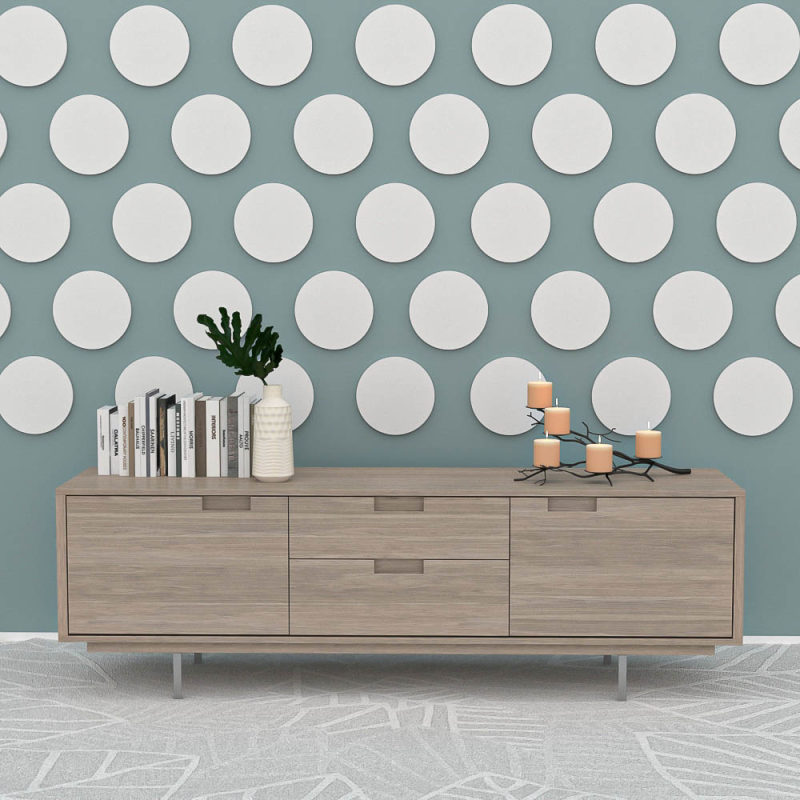 eSCAPE Acoustic Wall Tiles 12" Circles Scene Render Silver Gray