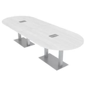 10 Person Racetrack Conference Table With Power White Cypress