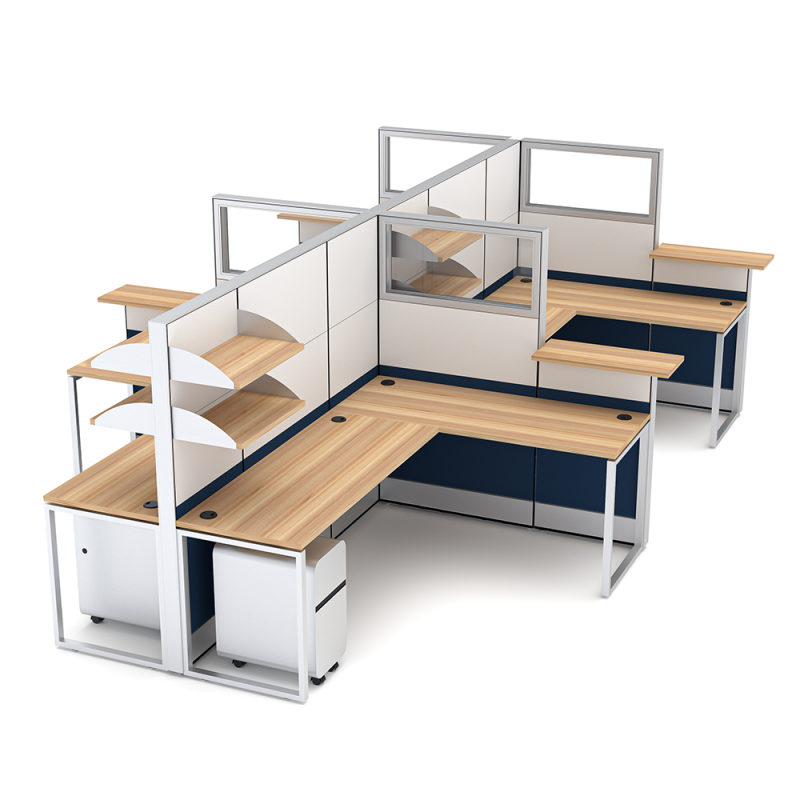 Sapphire Cubicle System 4 Person L-Shaped Workstations
