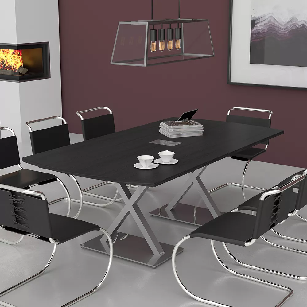 8x4 Arc Rectangle Conference Table X Shaped Bases Scene Render