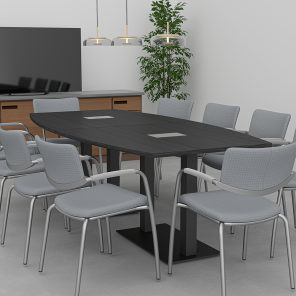 8x4 Boat Shaped Conference Table Double Black Base Scene Render