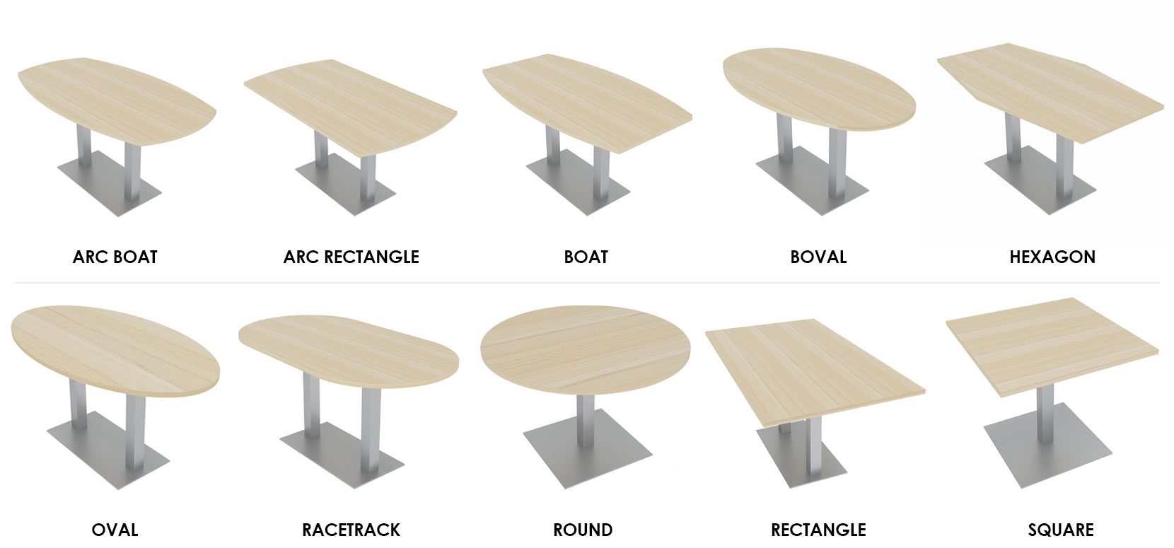 The ten different shapes you can choose from for the Harmony Conference Table Series.