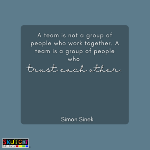 A teamwork quote that says "A team is not a group of people who work together. A team is a group of people who trust each other"