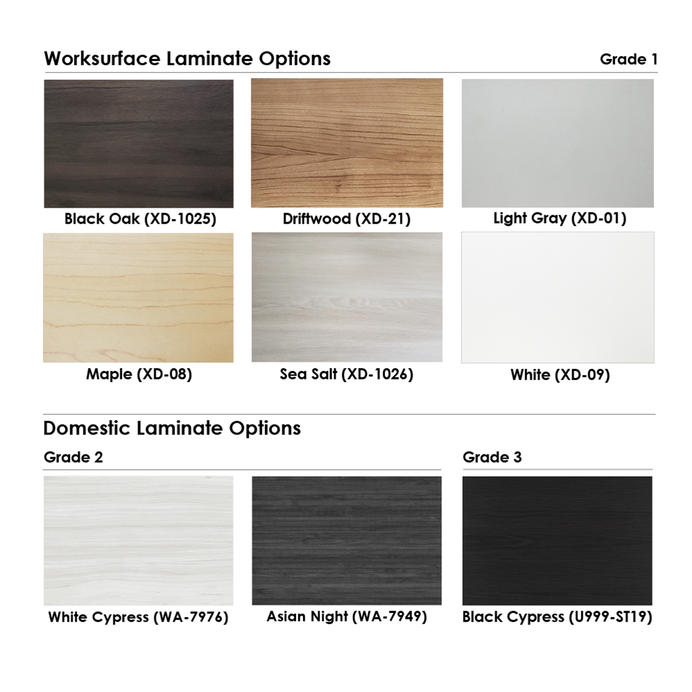 This image is the different types of cubicle workstation laminates.
