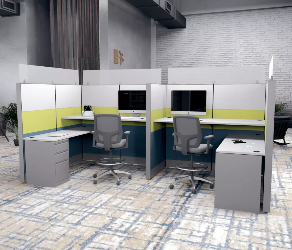 The image shows the different types of cubicle workstations.