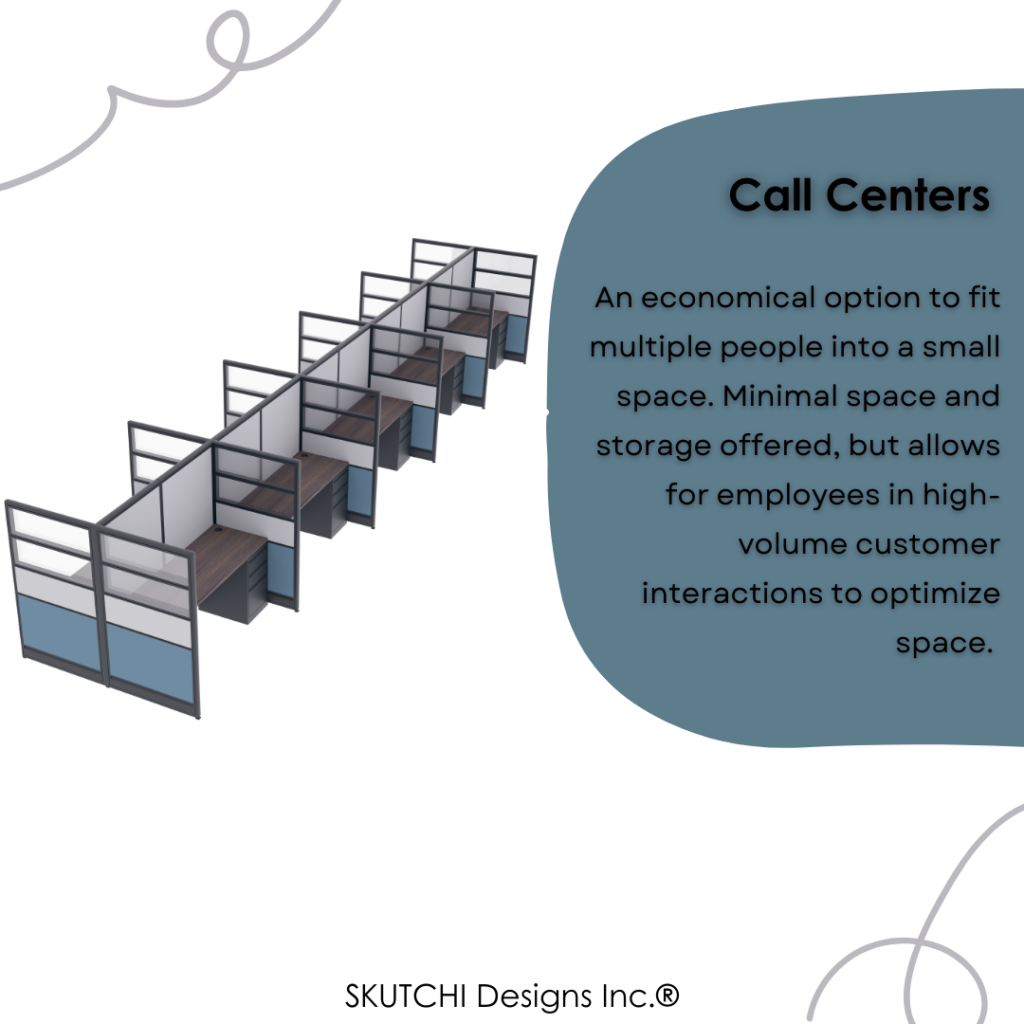 The image is a call center cubicle. One of the different types of cubicle workstations.