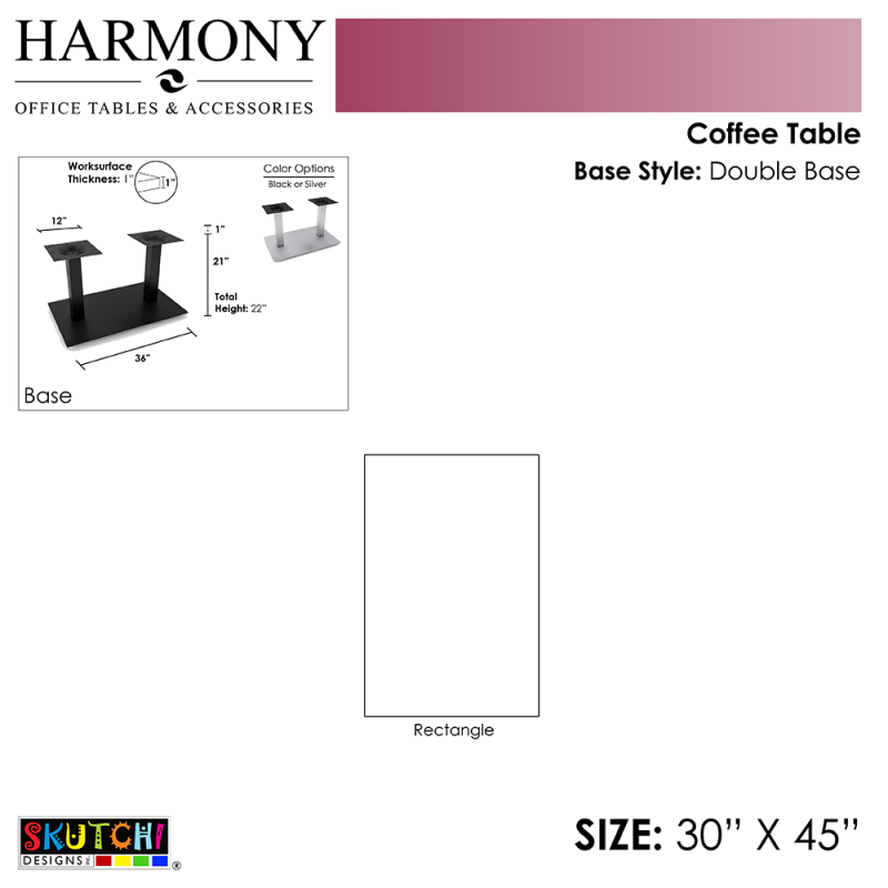 Harmony Series Double Base and 30X45 Table Top Diagram