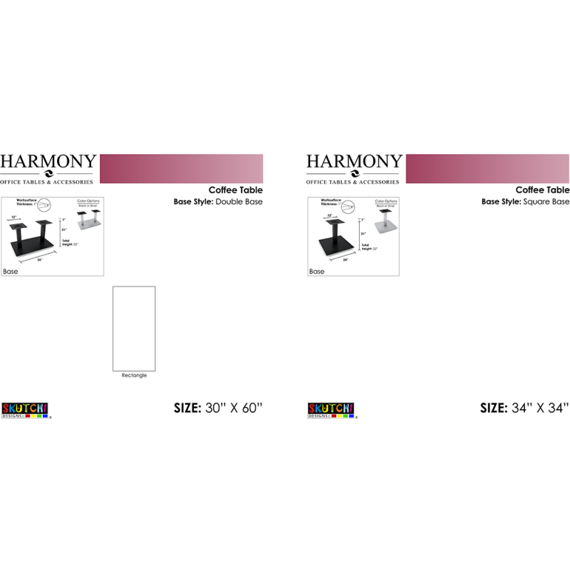 Harmony Series Double Base and 30X60 Table Top Diagram