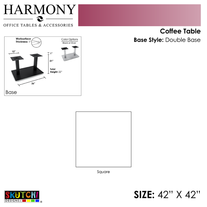 Harmony Series Double Base and 42x42 Table Top Diagram