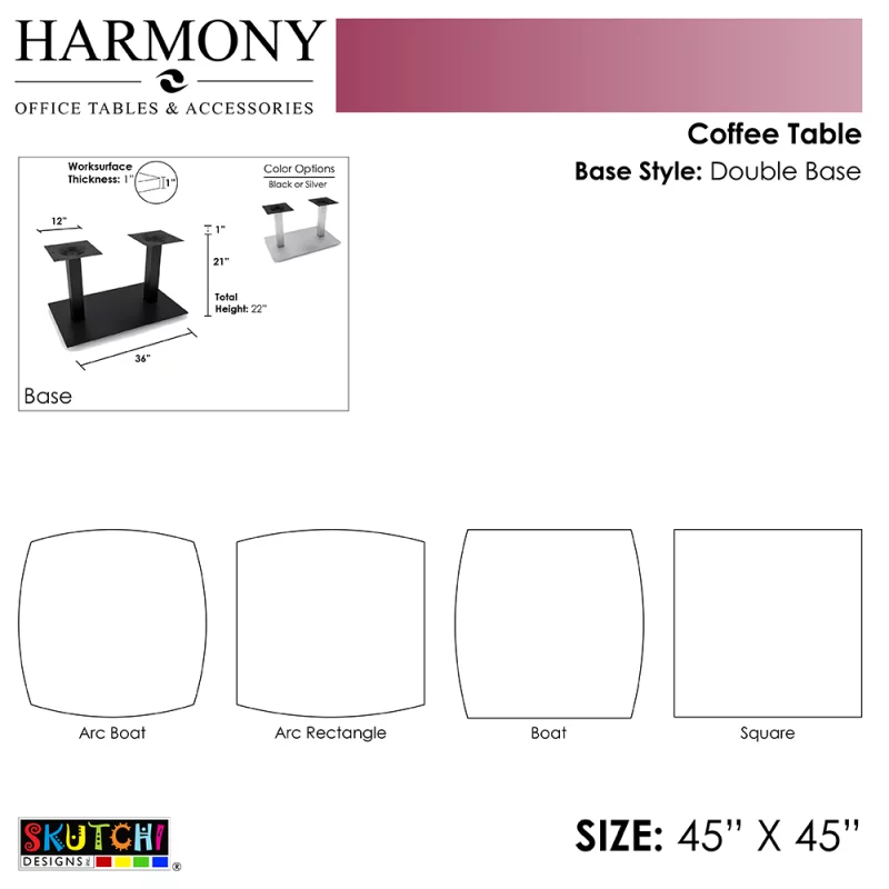 Harmony Series Double Base and 45x45 Table Top Diagram