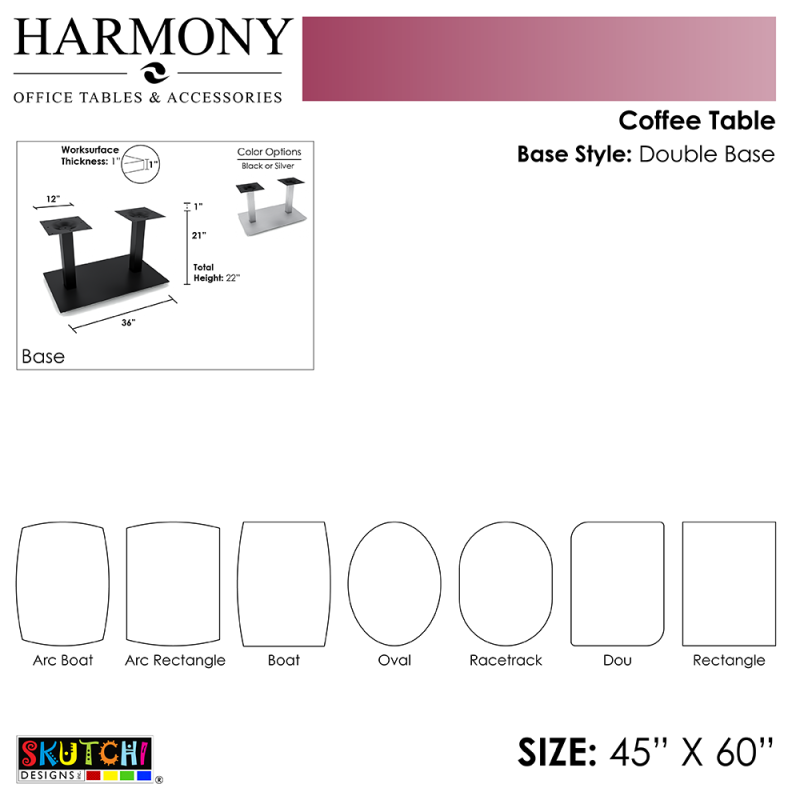 Harmony Series Double Base and 45x60 Table Top Diagram